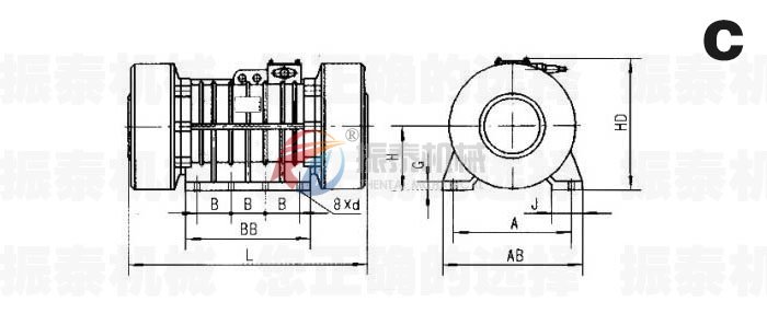 VB振動電機(jī)外形參數(shù)圖C